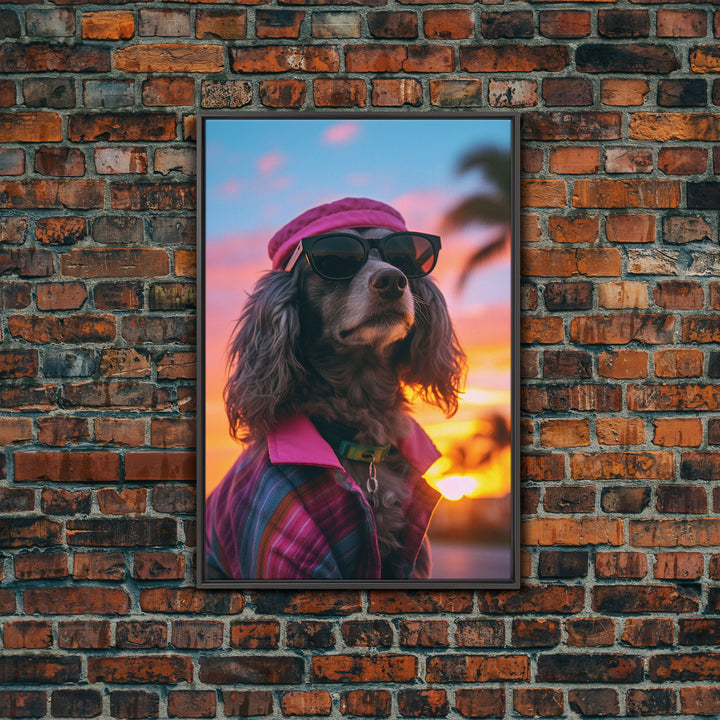 Dachshund Wall Print, Dog Wall Art, Dog Sunglasses, Dog In Pink Suit, Funny Art, Framed Wall Art, Framed Canvas, Wall Print, Wall Canvas