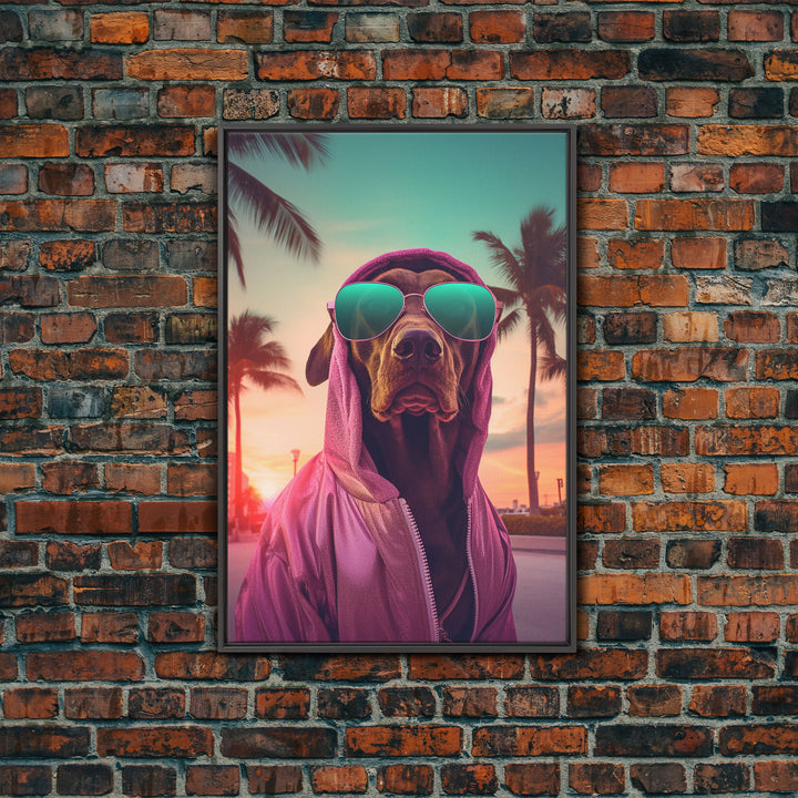 Weimaraner Wall Print, Dog Wall Art, Dog Sunglasses, Dog In Pink Hoodie, Funny Art, Framed Wall Art, Framed Canvas, Wall Print, Wall Canvas