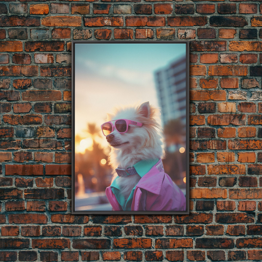 Chihuahua Wall Print, Dog Wall Art, Dog Sunglasses, Dog In Pink Jacket, Funny Art, Framed Wall Art, Framed Canvas, Wall Print, Wall Canvas