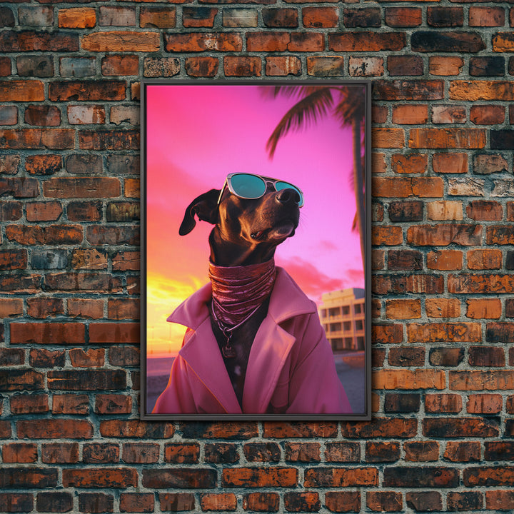 Pinscher Wall Print, Dog Print, Dog Sunglasses, Dog In Pink Suit, Funny Art, Framed Wall Art, Framed Canvas, Wall Print, Wall Canvas