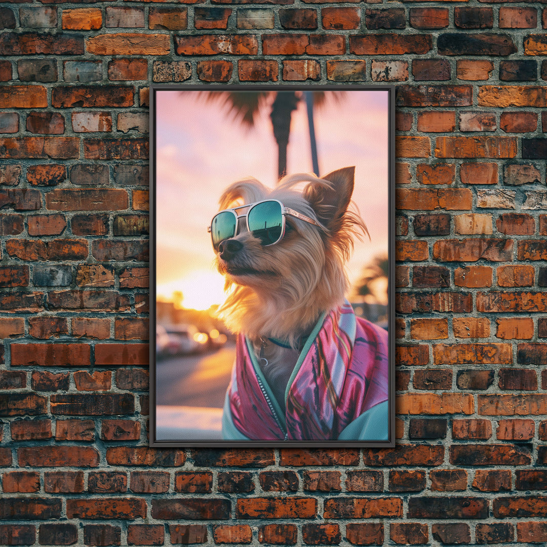 Yorkshire Terrier In Sunglasses Pink Suit Wall Print, Dog Portrait, Dog Art Print, Framed Wall Art, Framed Canvas, Wall Print, Wall Canvas