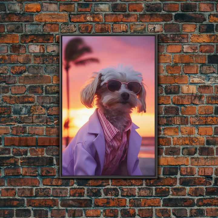 Shih Tzu In Sunglasses Pink Suit Wall Print, Dog Portrait, Dog Décor, Dog Art Print, Framed Wall Art, Framed Canvas, Wall Print, Wall Canvas