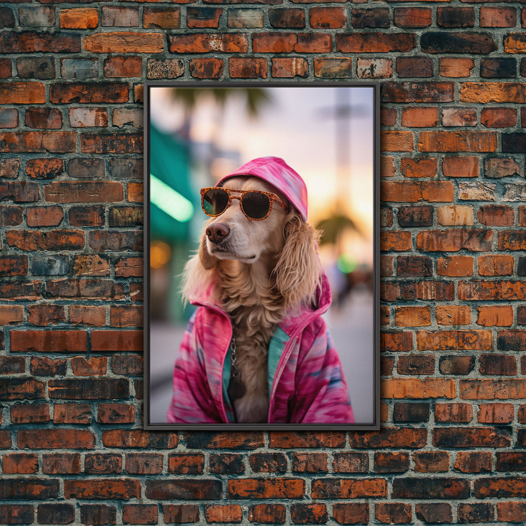 Cocker Spaniel In Sunglasses Pink Shirt Wall Print, Dog Portrait, Dog Art Print, Framed Wall Art, Framed Canvas, Wall Print, Wall Canvas