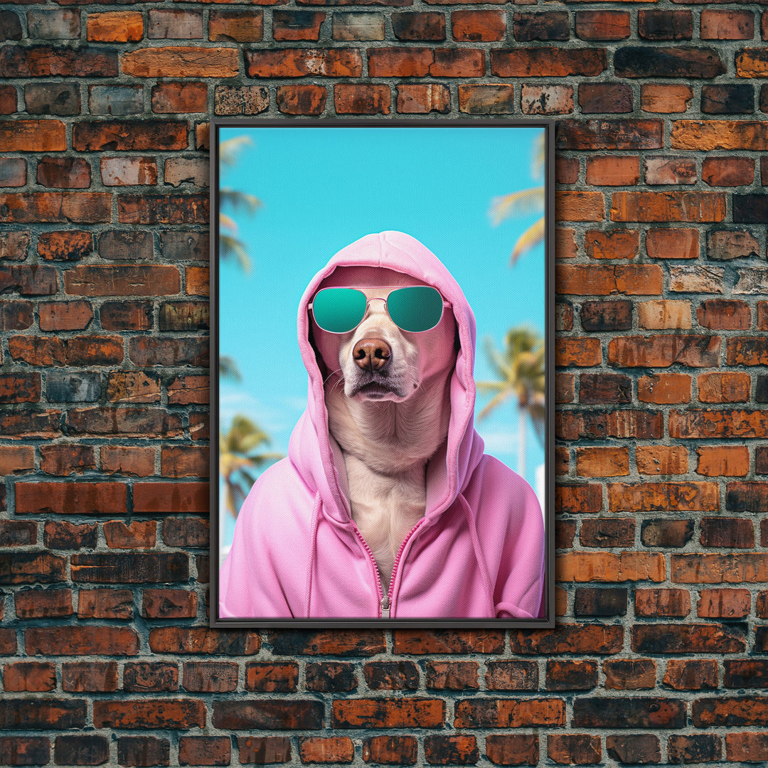 Labrador In Pink Hoodie Sunglasses Wall Print, Dog Portrait, Dog Art Print, Framed Wall Art, Framed Canvas, Wall Print, Wall Canvas