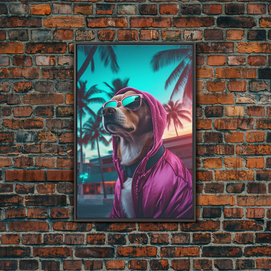 Corgi In Hot Pink Hoodie Sunglasses Wall Print, Dog Portrait, Dog Art Print, Framed Wall Art, Framed Canvas, Wall Print, Wall Canvas