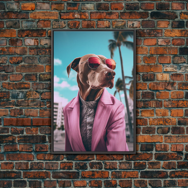 Labrador In Pink Suit Sunglasses Wall Print, Dog Art, Dog Portrait, Dog Art Print, Framed Wall Art, Framed Canvas, Wall Print, Wall Canvas