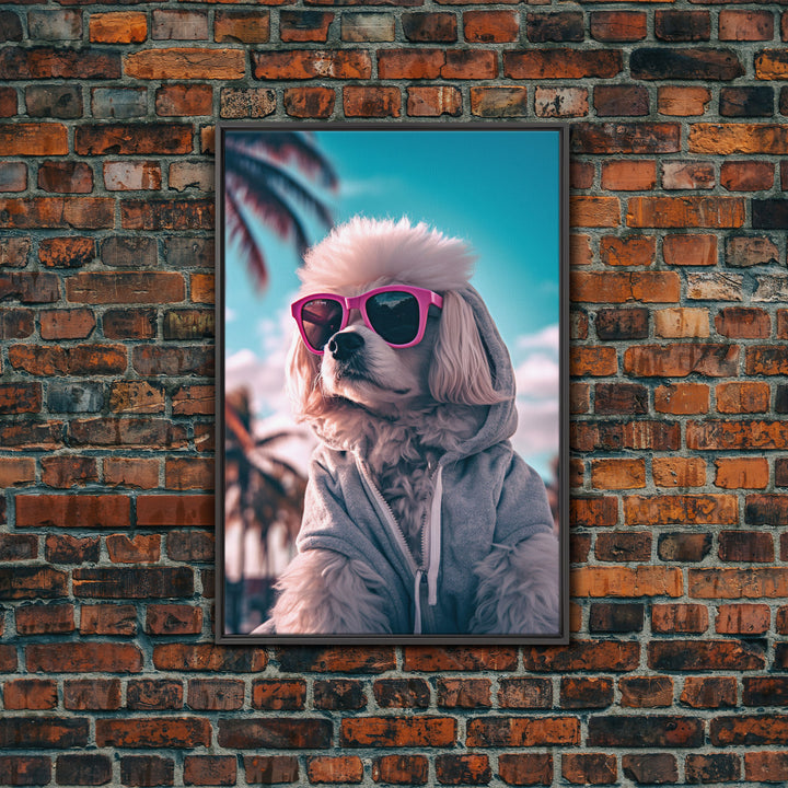 Poodle In Grey Hoodie Sunglasses Wall Print, Dog Art Print, Dog Portrait, Dog Print, Framed Wall Art, Framed Canvas, Wall Print, Wall Canvas