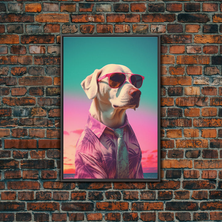 Labrador In Pink Hoodie Sunglasses Wall Print, Beach Art, Dog Print, Dog Portrait, Framed Wall Art, Framed Canvas, Wall Print, Wall Canvas