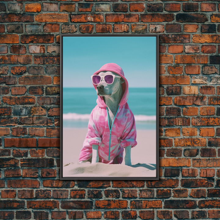 Labrador In Pink Hoodie Sunglasses Wall Print, Beach Art, Dog Print, Dog Portrait, Framed Wall Art, Framed Canvas, Wall Print, Wall Canvas