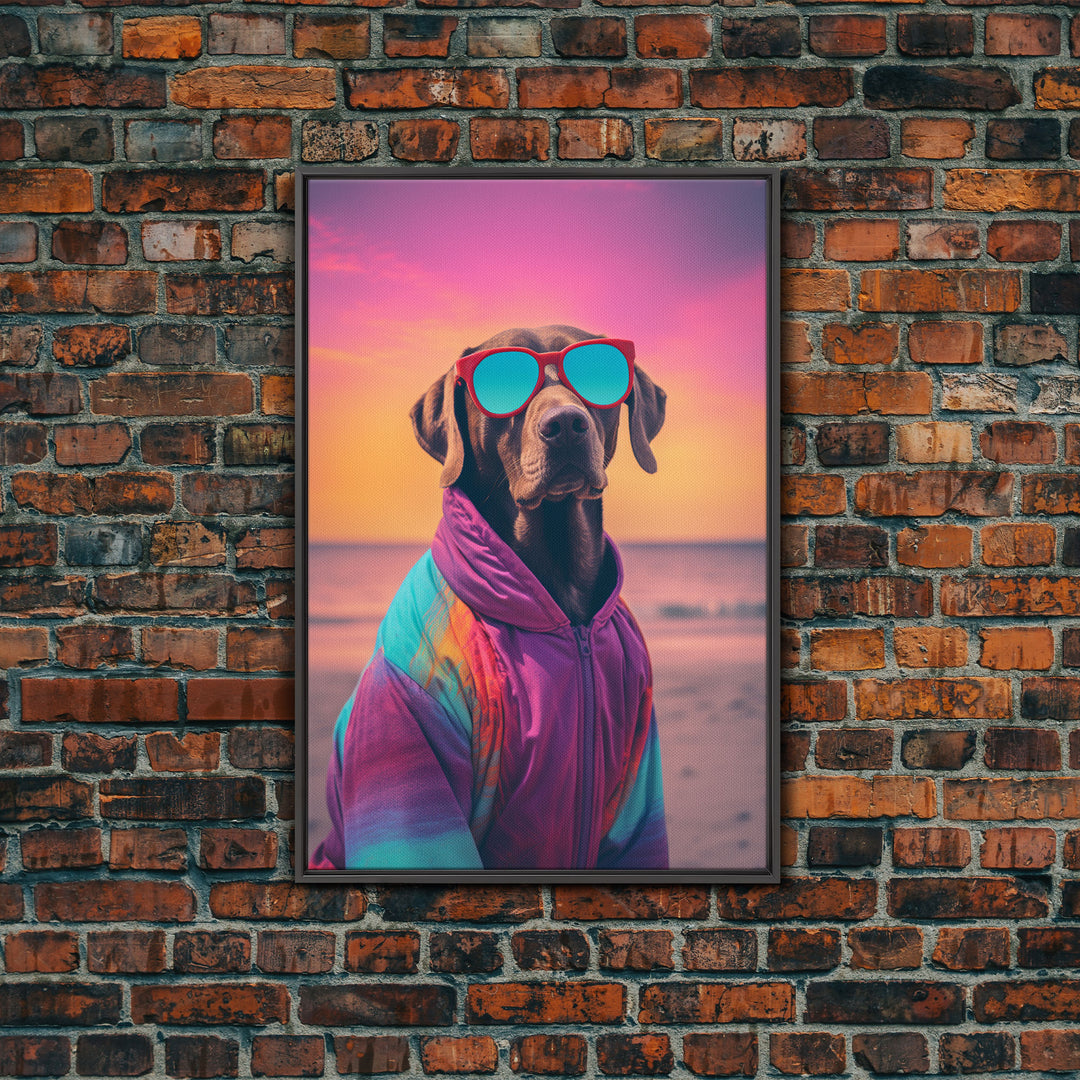 Great Dane In Pink Jacket Sunglasses Wall Print, Beach Art, Dog Print, Dog Portrait, Framed Wall Art, Framed Canvas, Wall Print, Wall Canvas