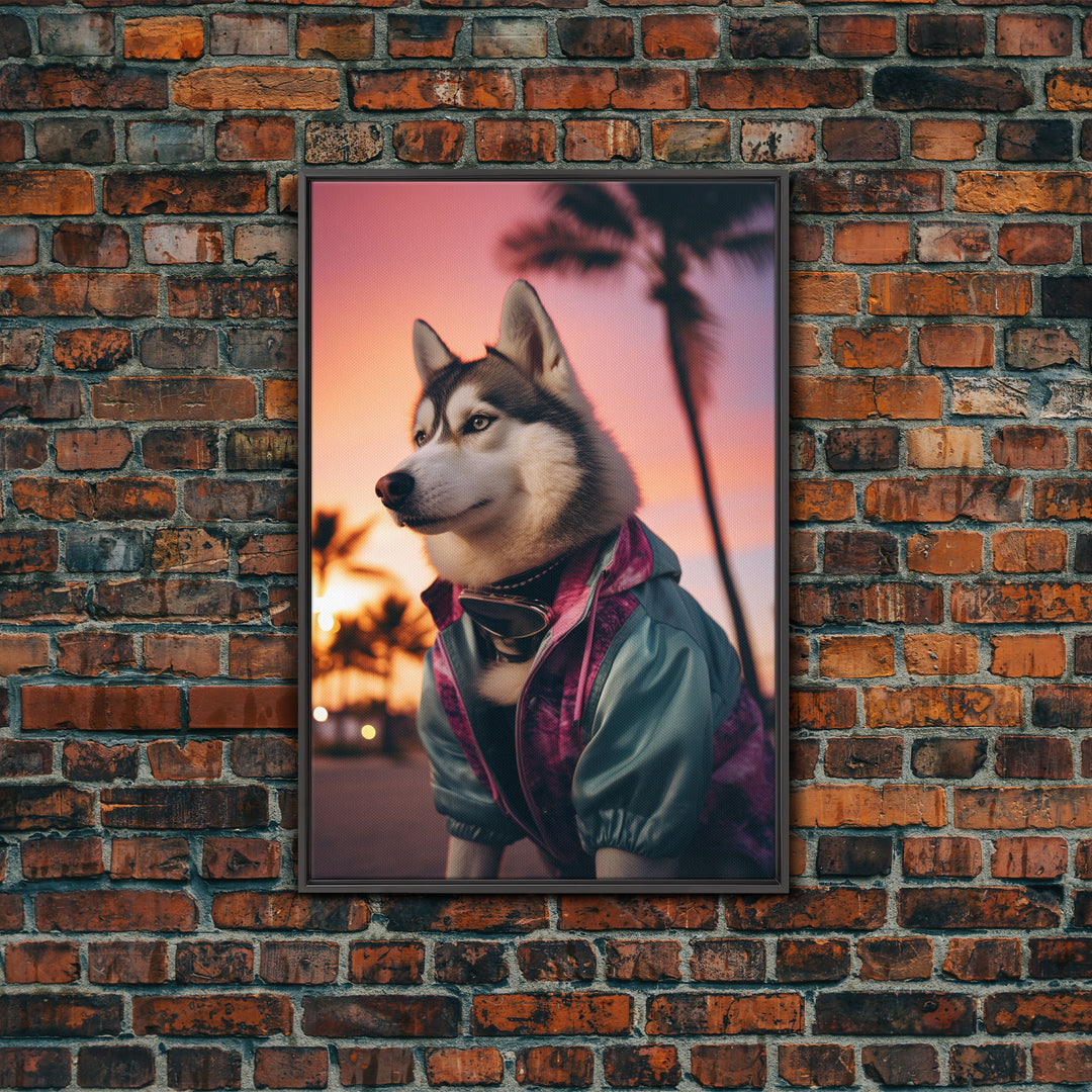 Siberian Husky In Blue Jacket Wall Print, Dog Décor, Dog Print, Dog Portrait, Framed Wall Art, Framed Canvas, Wall Print, Wall Canvas