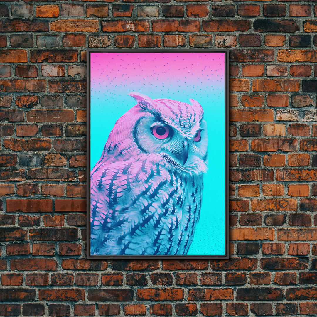 Owl Wall Print, Animal Art Print, Abstract Art, Animal Portrait, Blue And Pink Art, Framed Wall Art, Framed Canvas, Wall Print, Wall Canvas