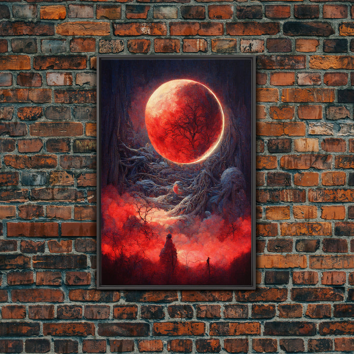 Spooky Horror Canvas Print, Bloodmoon Sunset, Blood moon, Halloween Wall Art, Cosmic Horror, Ready To Hang