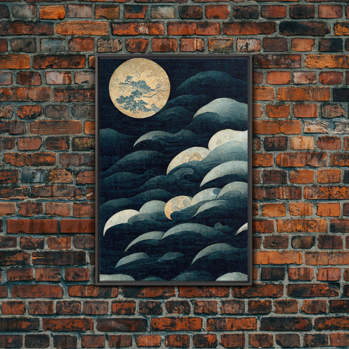 Japanese Style Wall Art, A Stormy Sea and Full Moon, Canvas Print, ready to hang wall art