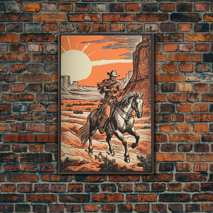 Rustic Horse Rider Oil Painting Canvas Print, Vintage Western Cowboy Art, Southwest Room Decor, Countryside Print, Country Art