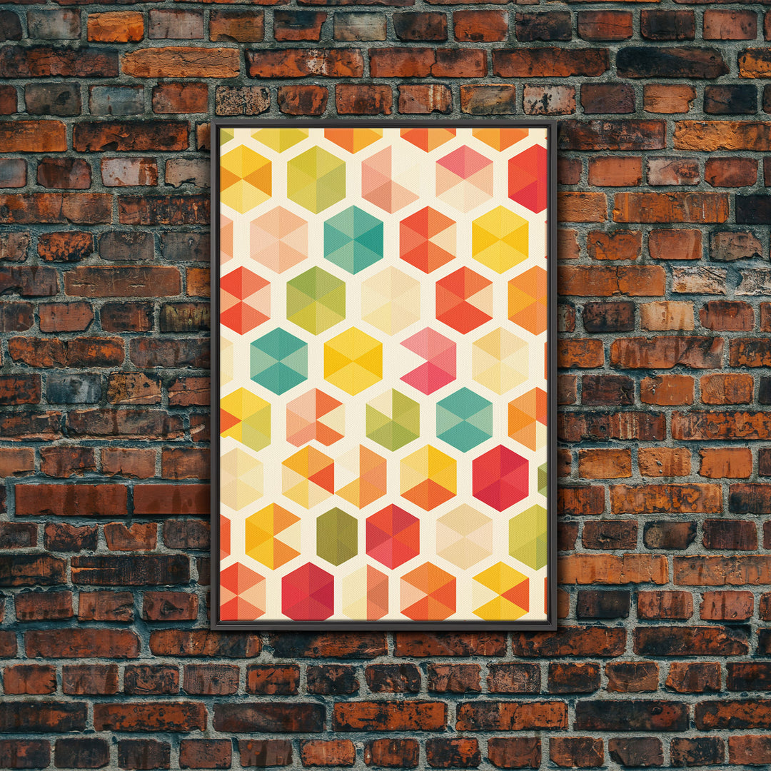 Hexagon Art, Mid Century Art Print, Framed Modern Art, Geometric Art, Mid Century Modern Wall Art, Colorful Art, MCM Style Canvas Art