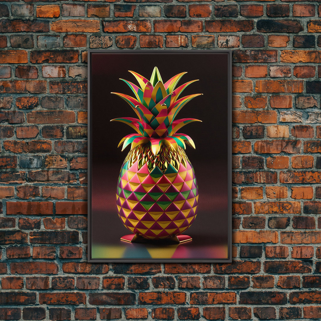 Metallic Pineapple Pop Art, Framed Canvas Print, Unique colorful wall art, Fruit Art