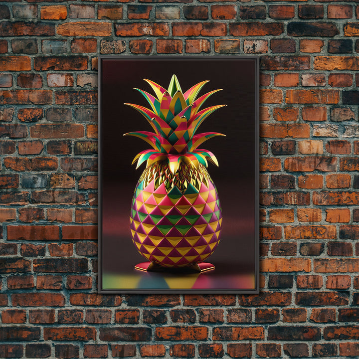 Metallic Pineapple Pop Art, Framed Canvas Print, Unique colorful wall art, Fruit Art