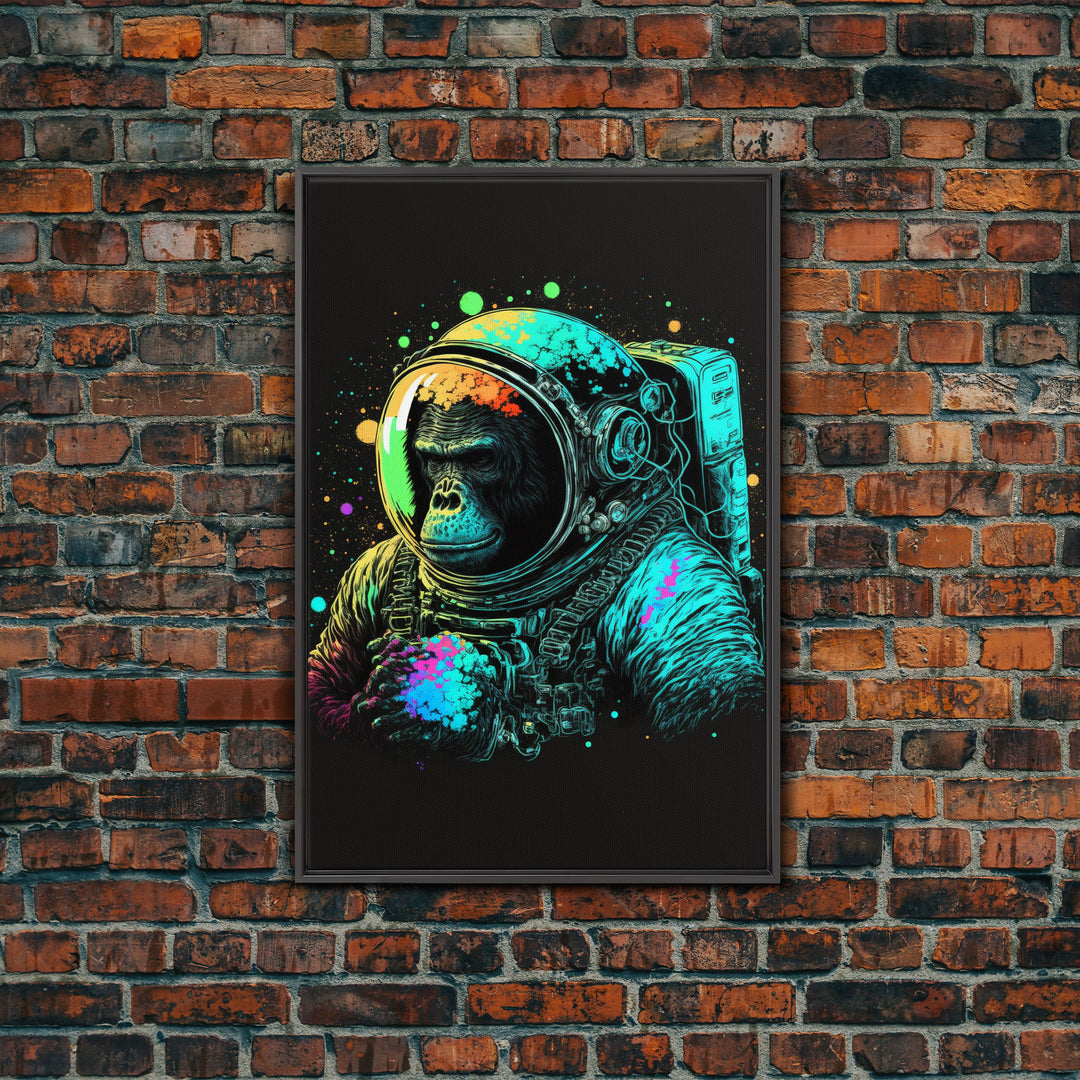 To The Moon, Space Ape Astronaut, Framed Canvas Print, GME, NFT Style Decor, Large Wall Art