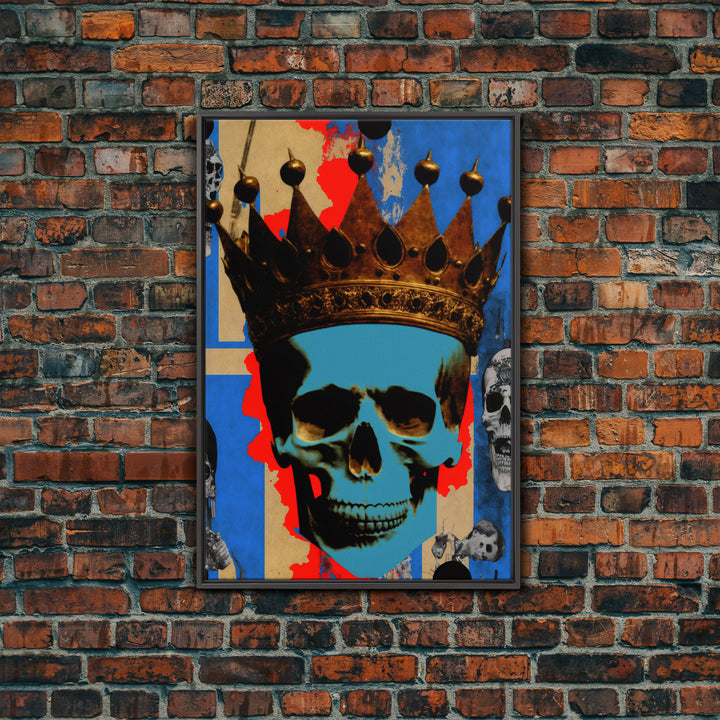 Skull With The Gold Crown, Framed Canvas Print, Unique Fantasy Undead Wall Art