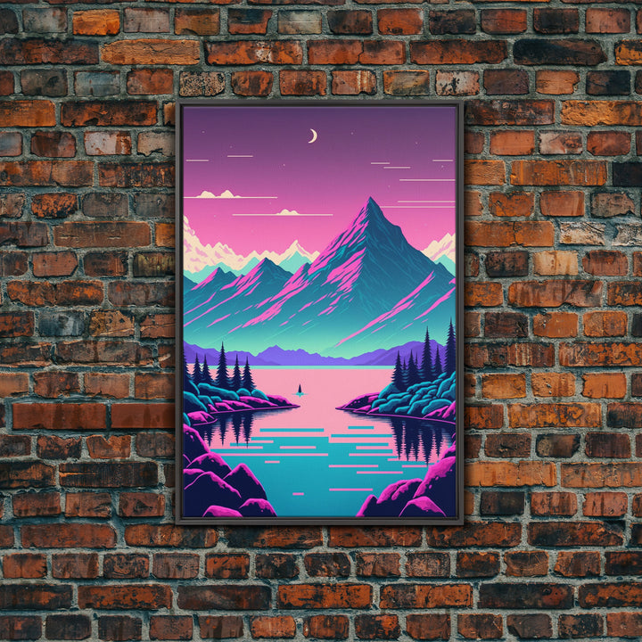 Pink and Purple Fantasy Mountain Art, Framed Canvas Print, Pacific Northwest Inspired Fantasy Art, Pop Art