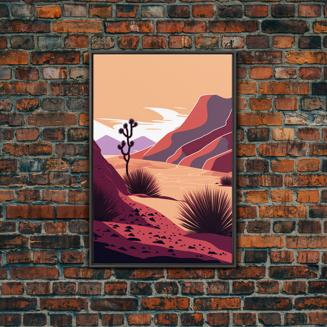 Midwestern Art, Minimalist Boho Style Desert Landscape, Framed Canvas Print