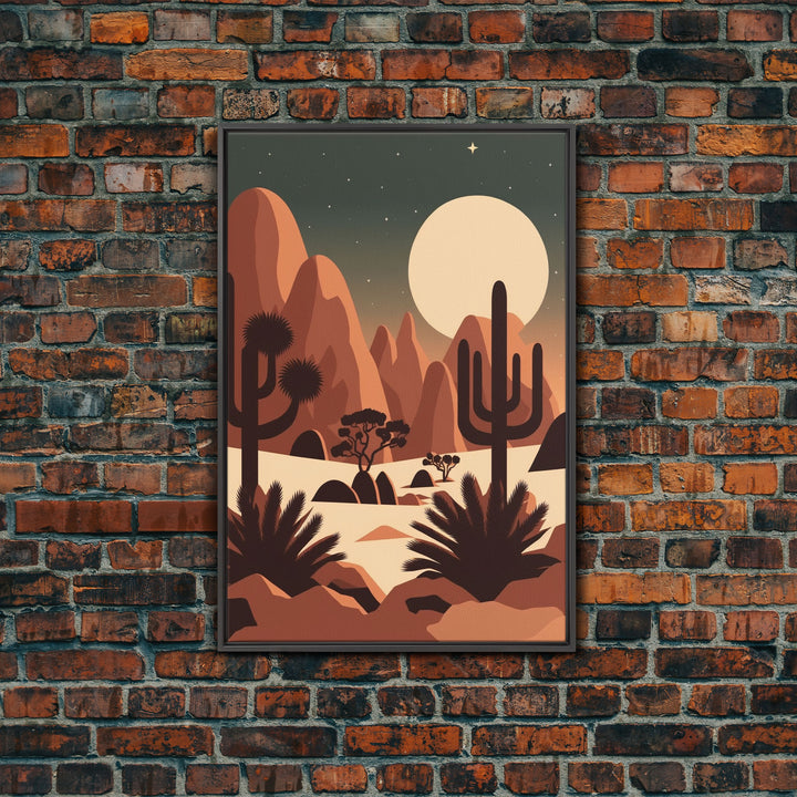 Starry Night over the Desert, Framed Canvas Print, Boho Style Western Decor