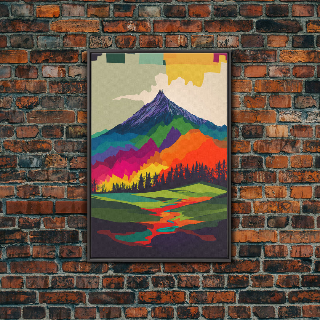 Surreal Rainbow Mountain Landscape, Framed Canvas Print