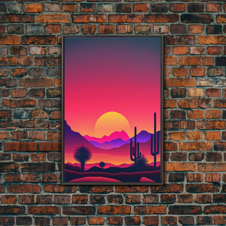 Framed Canvas Art Print - Desert Landscape at Sunset - Pop Art Style - Home Decor - Southwest Art, California Desert Decor