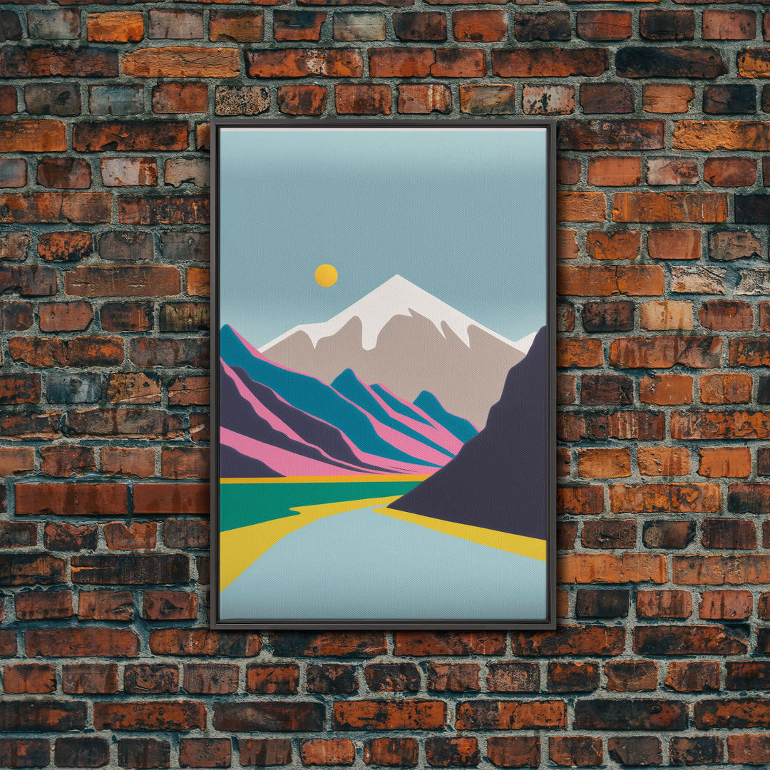 Surrealist Mountain Landscape, Abstract, Framed Canvas Print, Pink Mountains