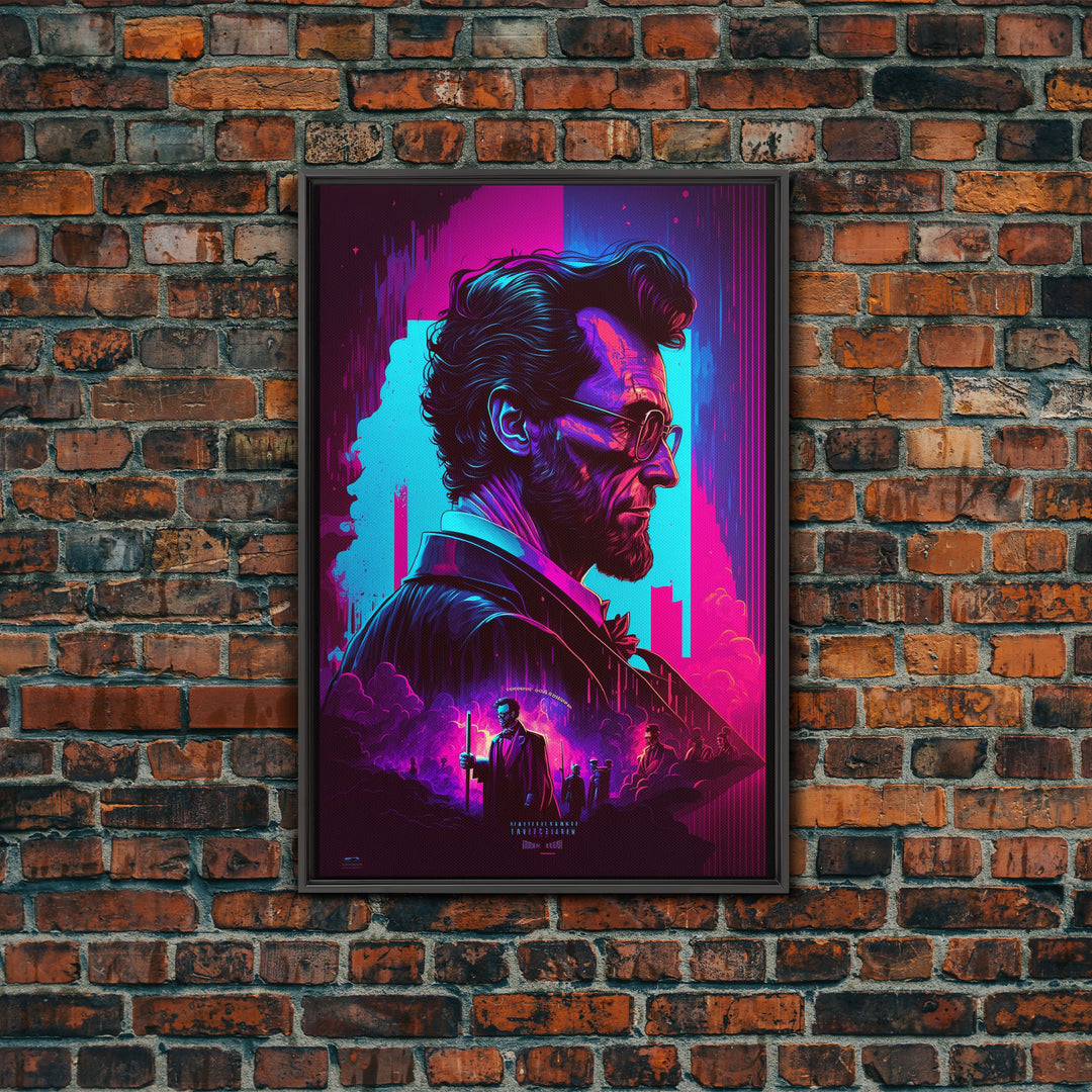 Synthwave Abraham Lincoln, Wall Art, Punk Rock Lincoln, Vampire Hunter, Goth Art, Retro Vibes Wall Art