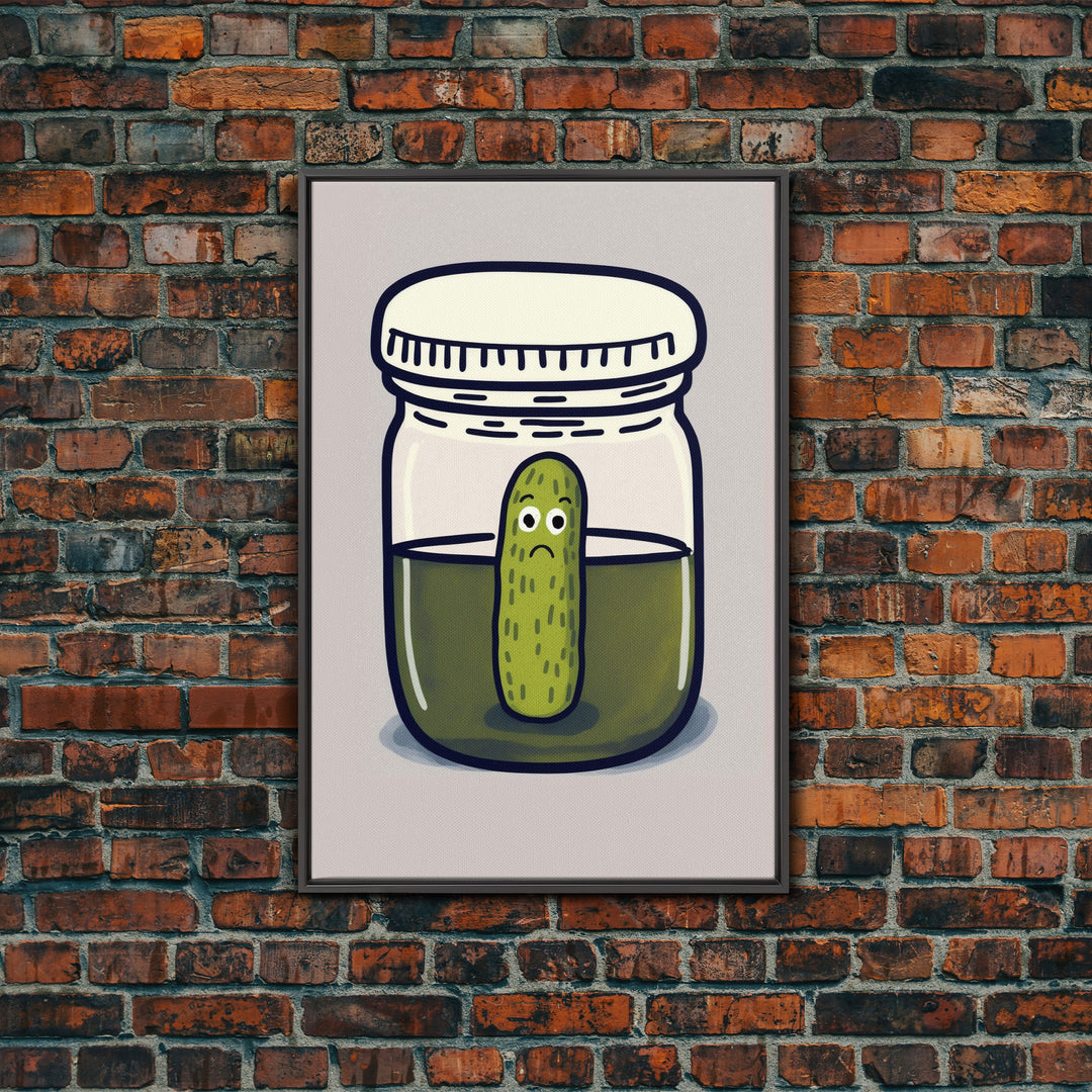 Sad Pickle Art, Framed Canvas Print, The Last Pickle, Cartoon Pickle Art