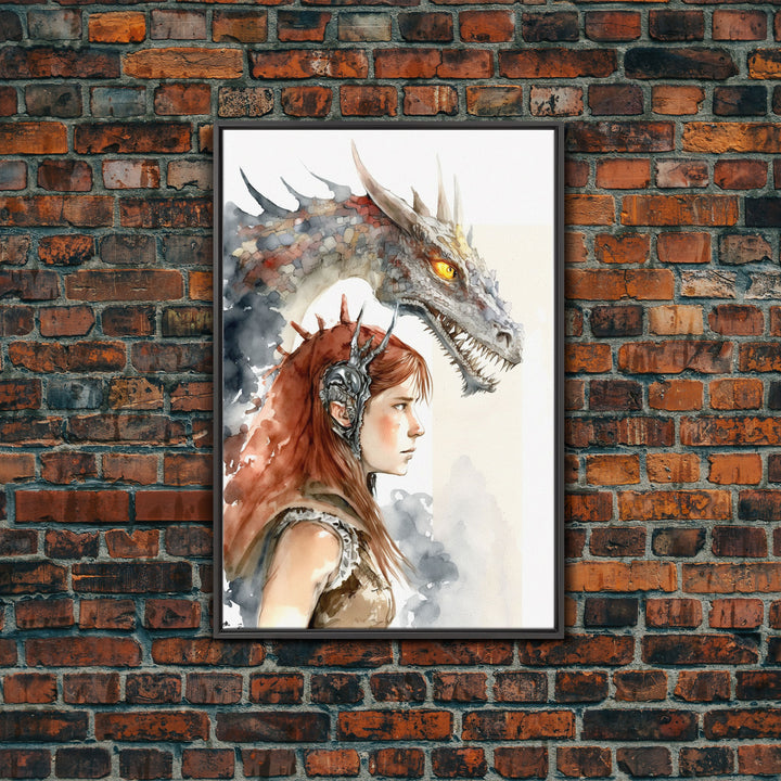 The Dragon Girl, Dragon Painting Canvas Print, Dragon Art, Fantasy Art, Fantasy Painting Wall Art, Girl and Her Dragon, Gamer Gift Wall Deco