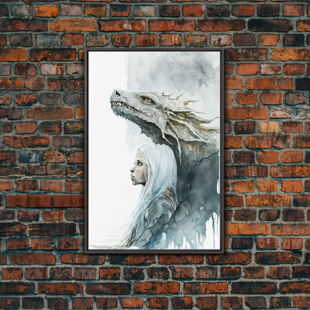 The Girl and Her Dragon, Wall Art, Fantasy Art, Art Print, Framed Canvas Art, Canvas Print, Gamer Decor, Gamer Girl Gift