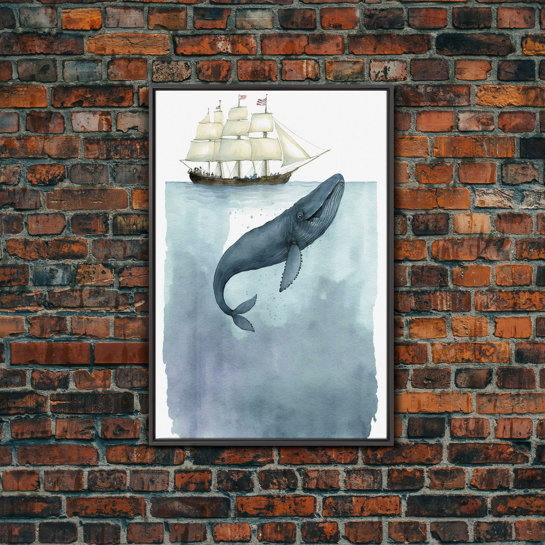 Framed Wall Art Blue Whale Painting, Watercolor Painting, Whale Print, Whale and Boat, Whale Nursery, Humpback Whale, Framed Wall Art