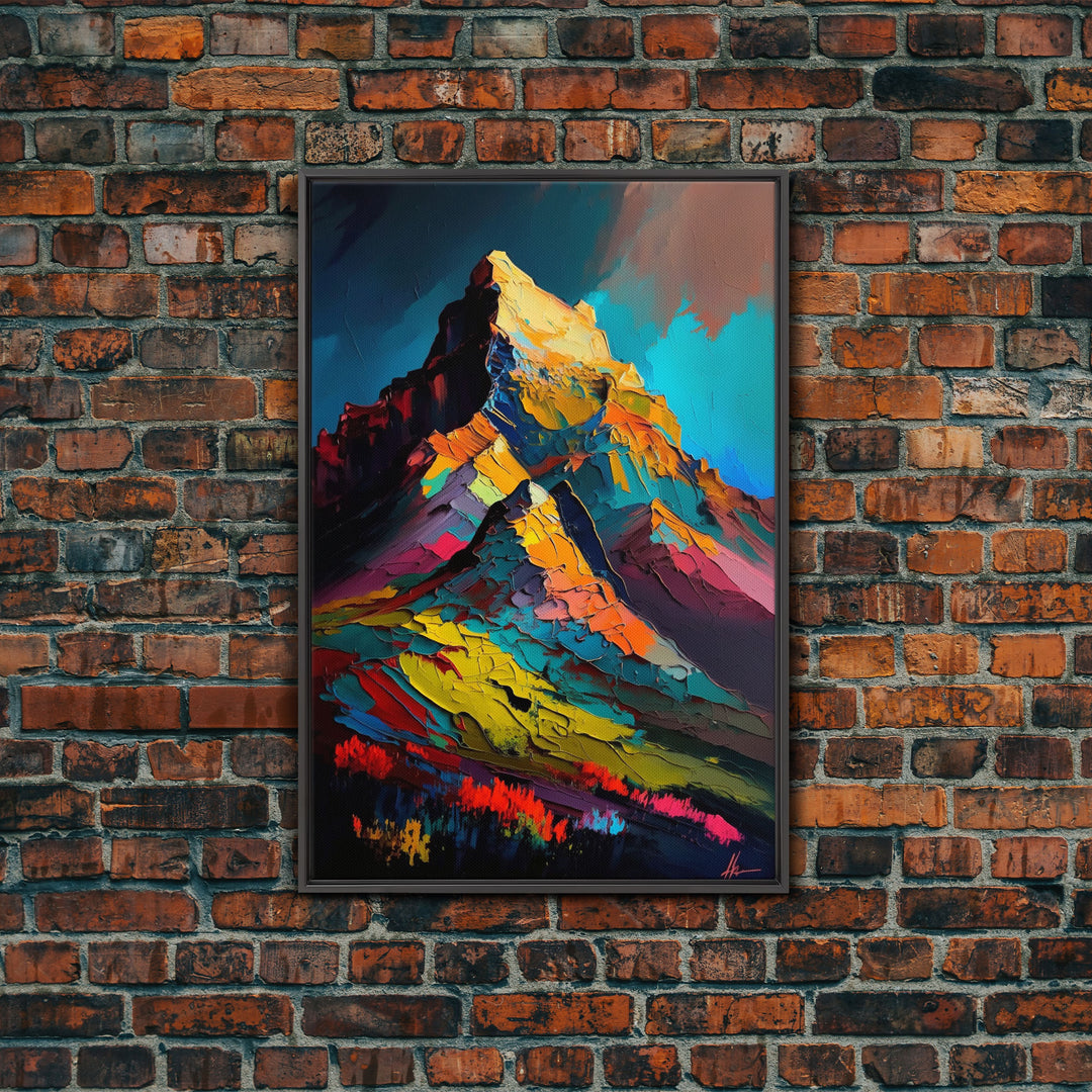 Mount Noshaq, Mountain Art, Mountain Landscape Wall Art, Framed Canvas Print, Abstract Oil Painting Print, Mountains of Pakistan