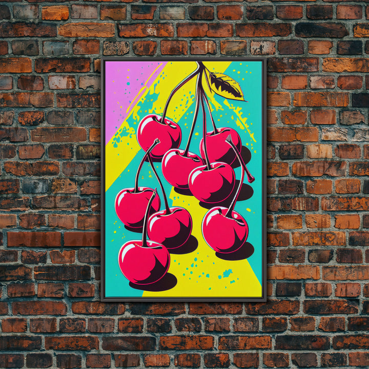 Pop Art Cherry Painting Canvas Print, Framed Art, MCM Style, Midcentury Modern Pop Art, Retro Comic Book Style Wall Art