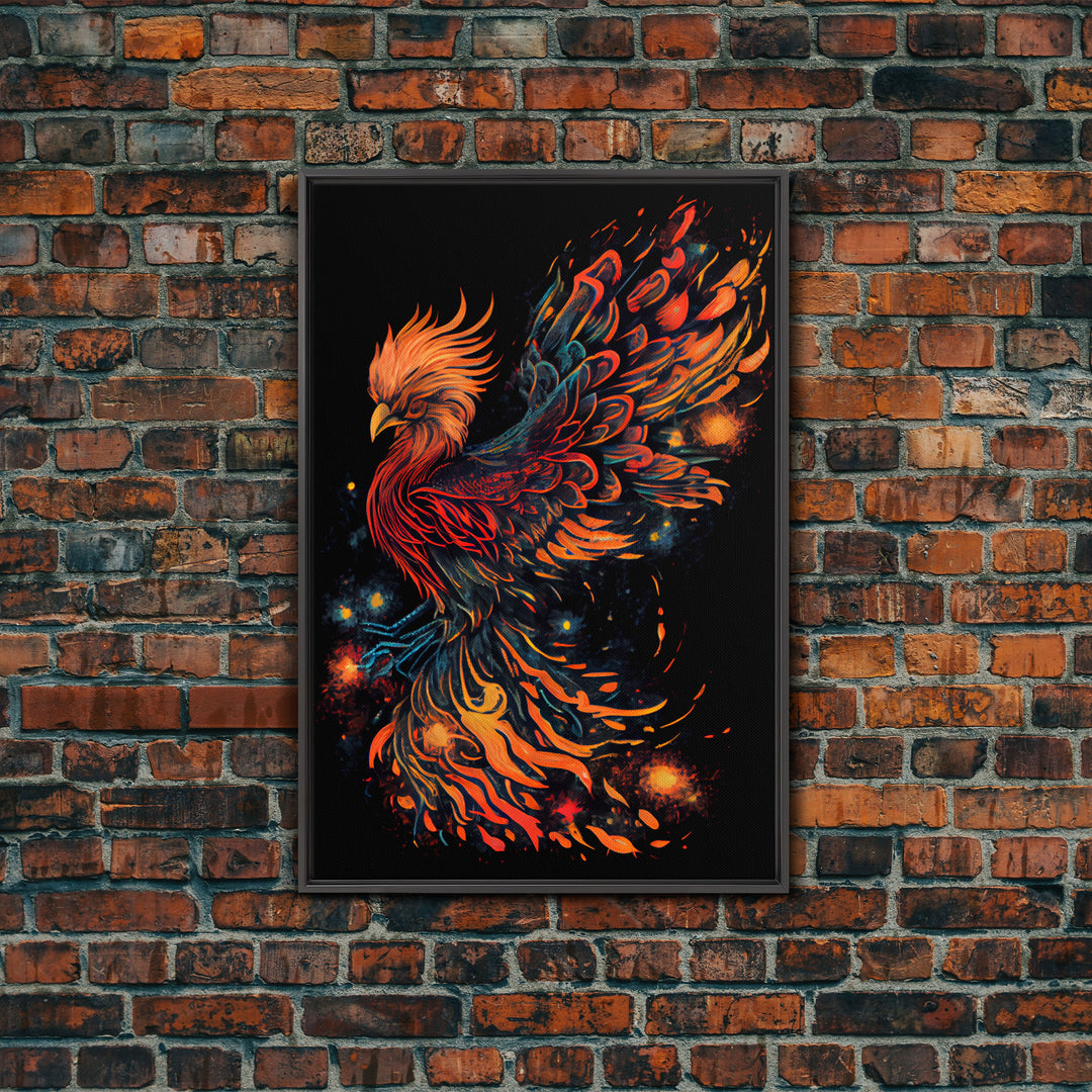 Phoenix In Flames, Retribution, Framed Canvas Print, The Phoenix, Framed Wall Art, Original Painting Phoenix, Fire Chicken