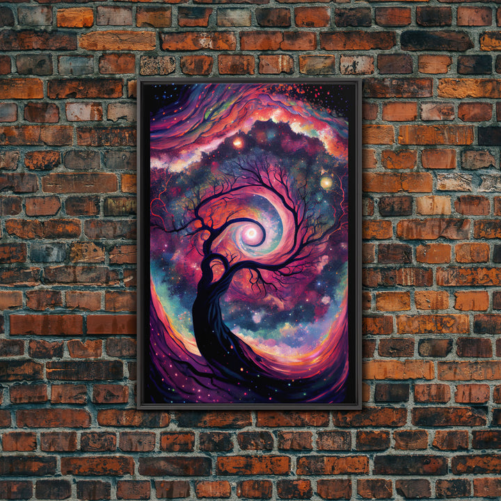 Whimsical and Mysterious Art, Framed Canvas Print, Wisteria Tree, Psychedelic / Trippy Painting