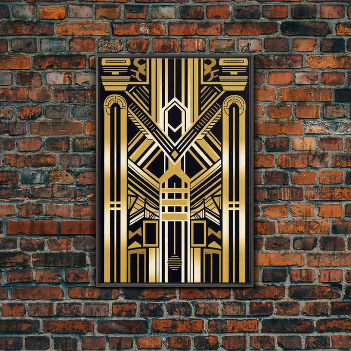 Art Deco Pattern Wall art, Framed Canvas Print, Art Deco, Gold art, Geometric art, Wall decor, Midcentury Modern, Lines art, Wall decor