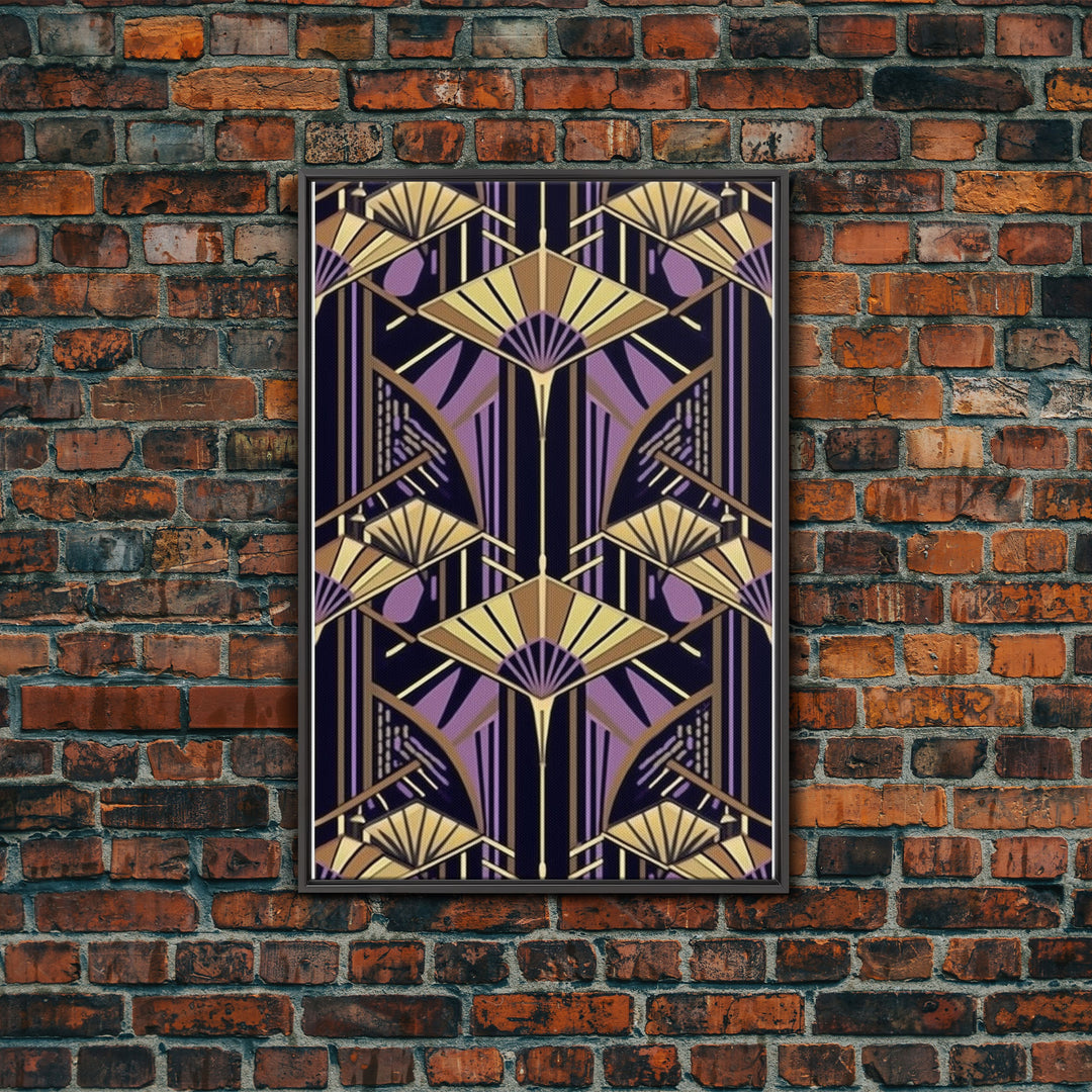 Art Deco Pattern Wall art - Framed Canvas Print - Art Deco - Stained glass art - Ornament art - Geometric art - Purple & gold art - Wall art