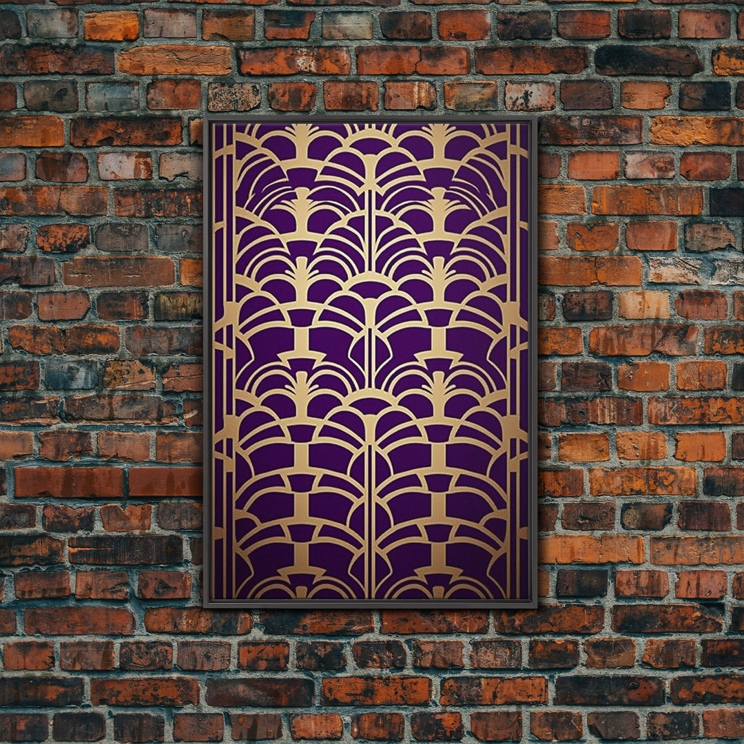 Midcentury Modern Wall art - Framed Canvas Print - Art Deco-  Office decor - Purple & gold art - Ornament art - Abstract art - Geometric art