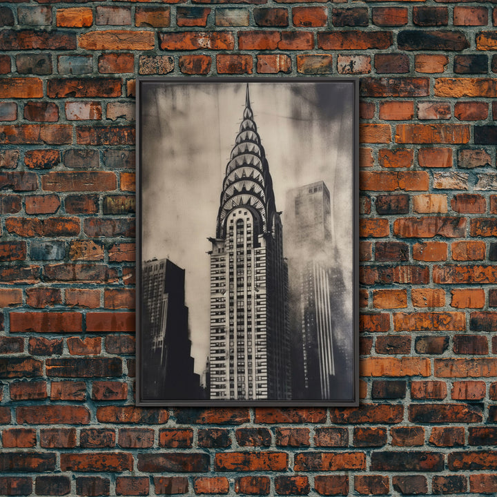 Chrysler Building Painting Framed Canvas Print, NYC Art, Art Deco Wall Decor, New York City Historic Art