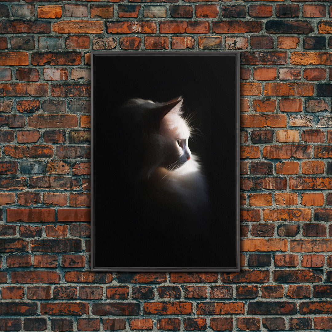 Portrait of a Beautiful Cat Sitting In The Sun, Framed Canvas Print, Cat Art, Cat Photography, Cat Wall Art