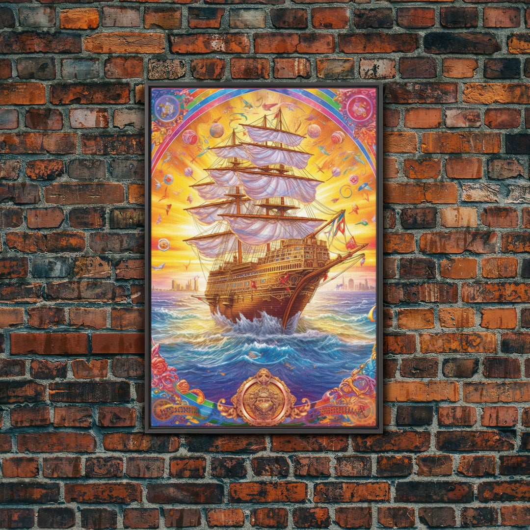 Filigree Pirate Ship Plaque Art, Framed Canvas Print, Fantasy Wall Art, Wall Decor, Pirate Wal Art, Gift For Him, Kid's Room