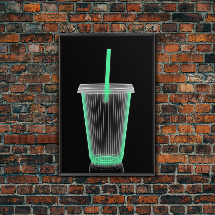 Disposable Plastic Cup Wall Art, Green Cup, Kitchen Wall Art, Minimalist Print, Wall Decor, Canvas Print, Wall Art, Framed Canvas