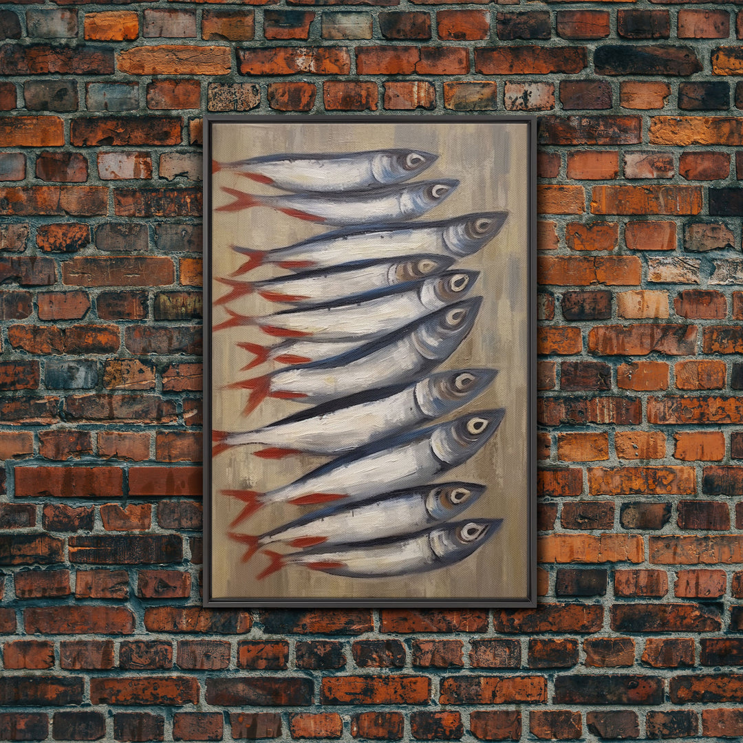 Fish Wall Art, Sardines Painting, Food Wall Decor, Kitchen Wall Art, Minimalist Wall Art, Wall Decor, Canvas Print, Wall Art, Framed Canvas