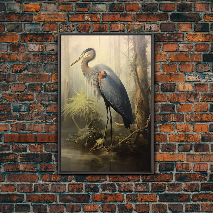 Bird Wall Art, Heron Art Print, Heron In Pond, Nature Wall Decor, Modern Print, Wall Decor, Canvas Print, Wall Art, Framed Canvas