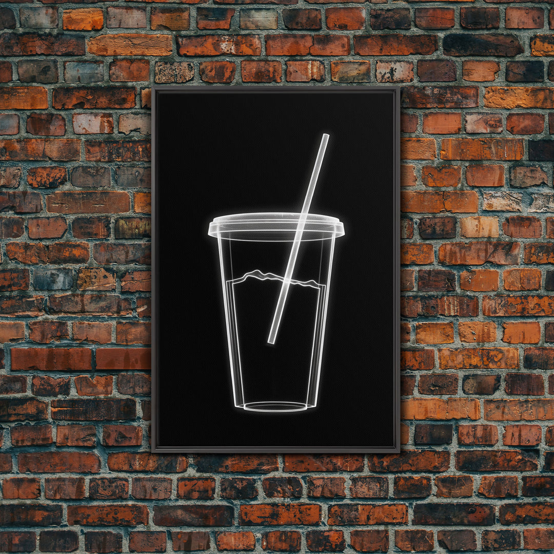 Disposable Plastic Cup Wall Art, Kitchen Wall Art, Cup With Straw, Minimalist Print, Wall Decor, Canvas Print, Wall Art, Framed Canvas