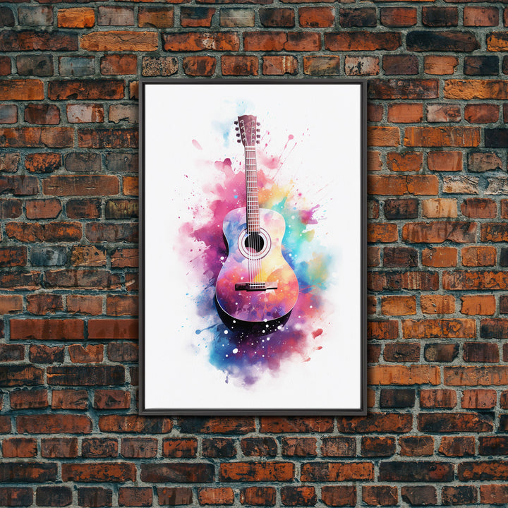 Acoustic Guitar Graffiti Art, Framed Canvas Print, Guitar Poster, Guitar Wall Art, Guitar Light, Gifts For Him, Watercolor Art, Music Art